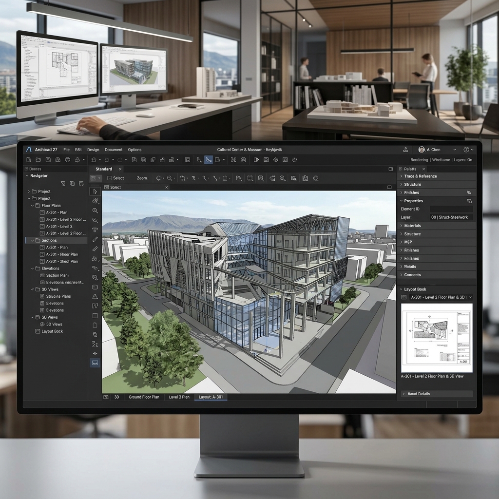 Archicad BIM 3D Design Office Rendering Mockup View